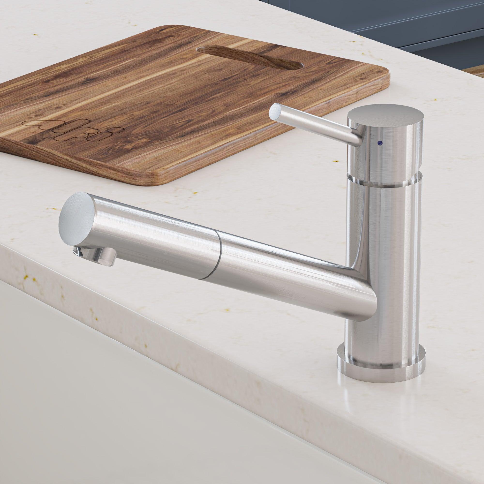 ALFI brand AB2025-BSS Solid Brushed Stainless Steel Pull Out Single Hole Kitchen Faucet