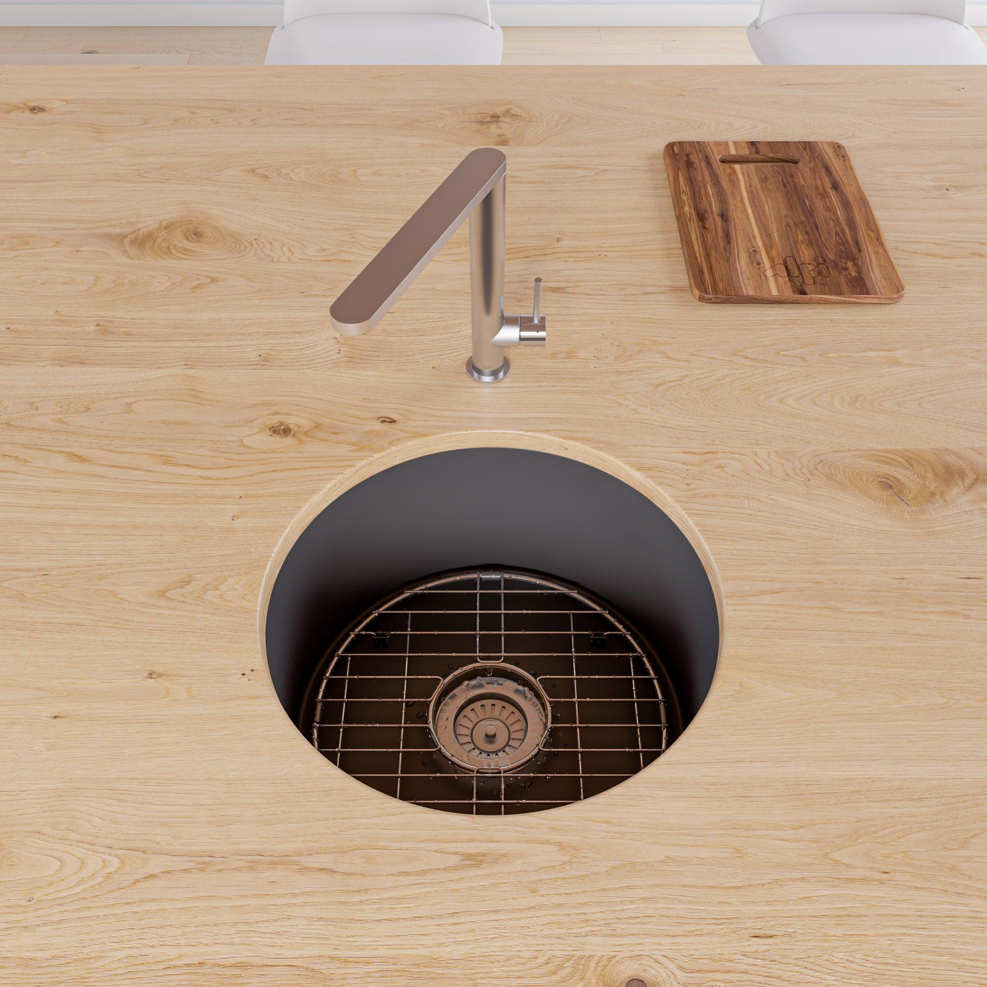 ALFI brand ABF1818R-BM Black Matte Round 18" x 18" Undermount / Drop In Fireclay Prep Sink
