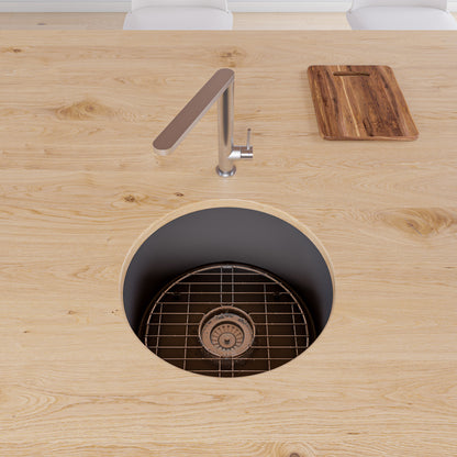 ALFI brand ABF1818R-BM Black Matte Round 18" x 18" Undermount / Drop In Fireclay Prep Sink