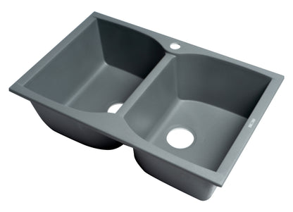 ALFI brand AB3220DI-T Titanium 32" Drop-In Double Bowl Granite Composite Kitchen Sink