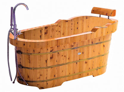 ALFI brand AB1139 61" Free Standing Cedar Wooden Bathtub  with Fixtures & Headrest