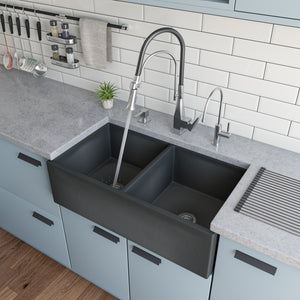 ALFI brand ABCO3318DB Concrete Color 33 inch Reversible Double Fireclay Farmhouse Kitchen Sink