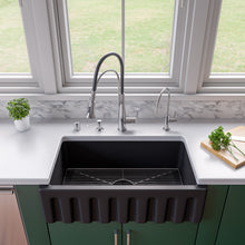 Load image into Gallery viewer, ALFI brand AB3318HS-BM 33&quot; Black Matte Reversible Smooth / Fluted Single Bowl Fireclay Farm Sink