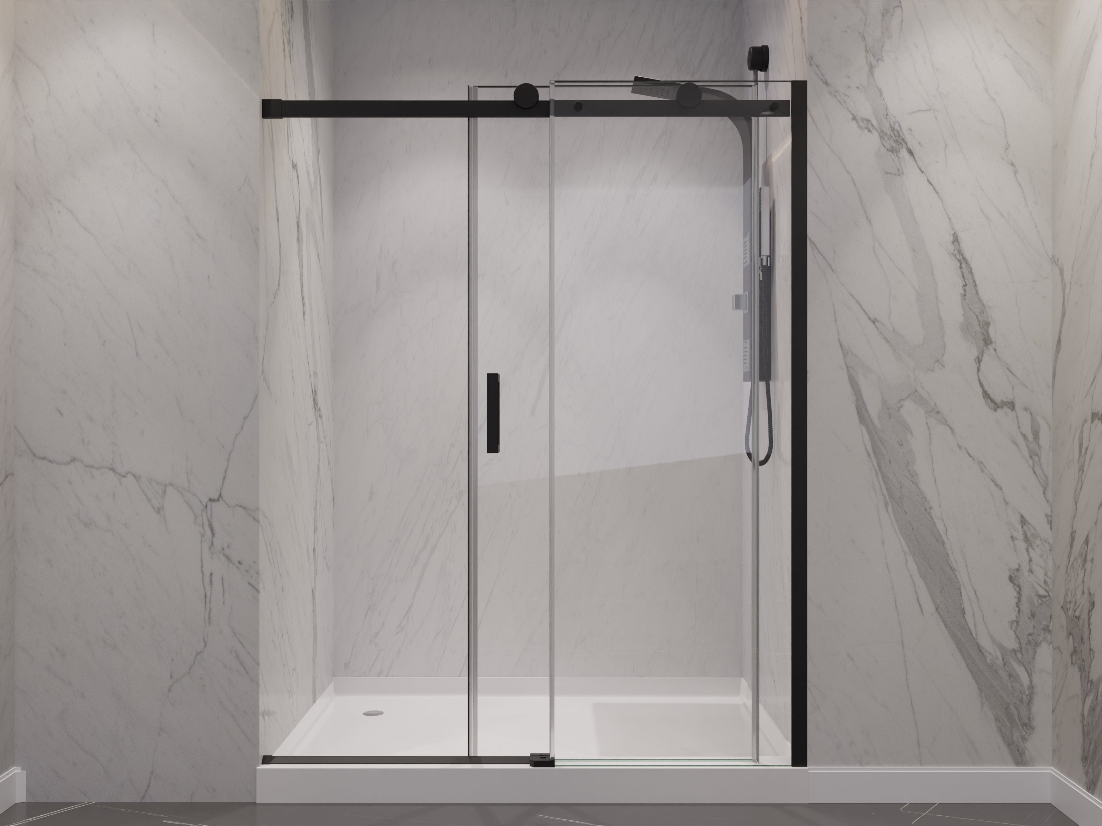 Rhodes Series 60 in. x 76 in. Frameless Sliding Shower Door with Handle
