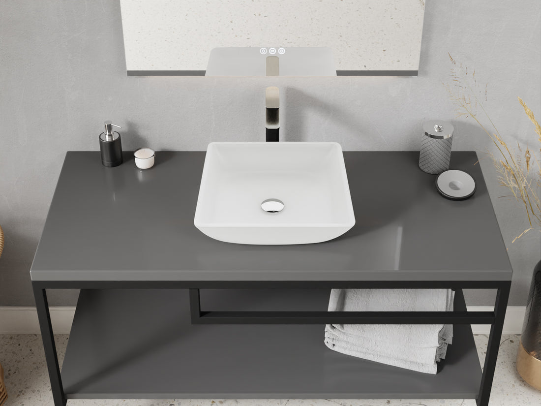 Solstice Square Glass Vessel Bathroom Sink with Finish