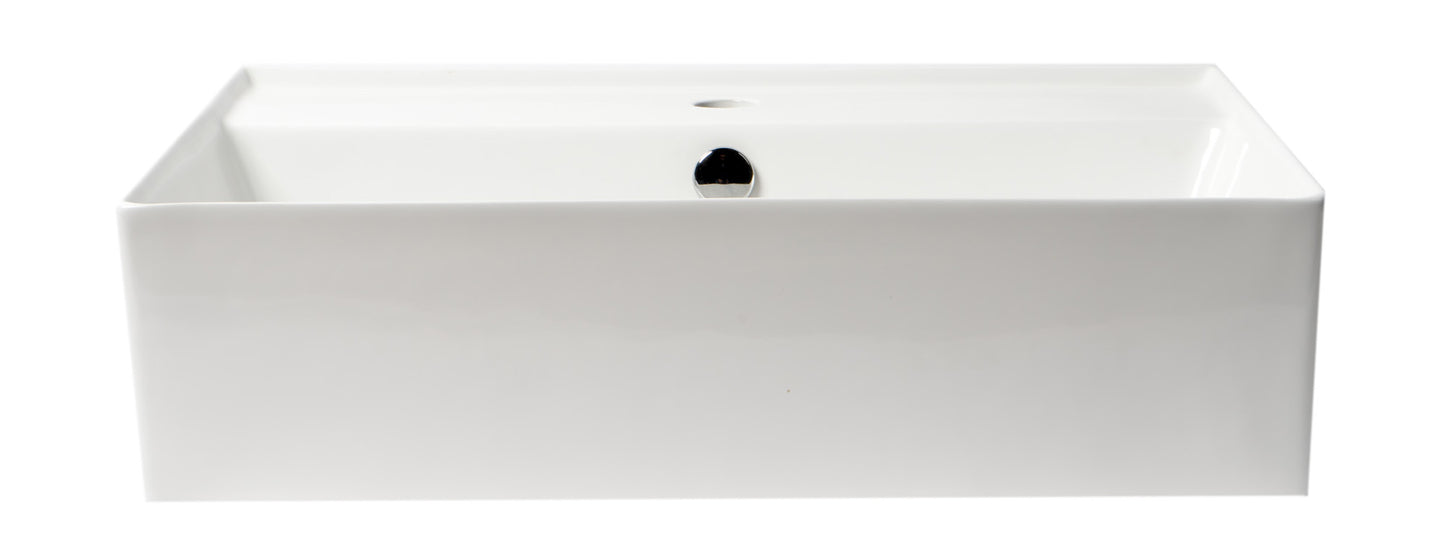 ALFI brand ABC901-W White 24" Modern Rectangular Above Mount Ceramic Sink with Faucet Hole