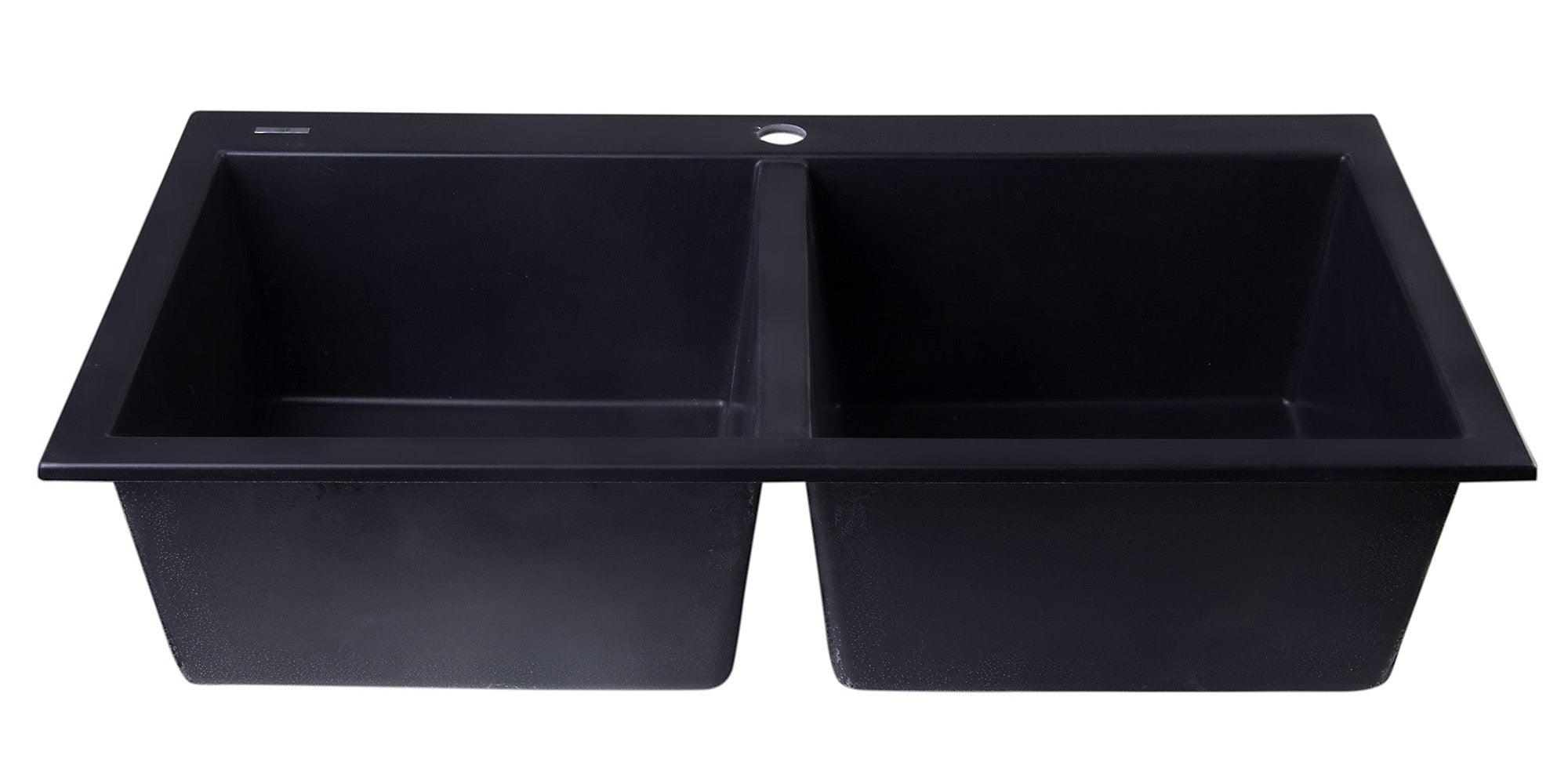 ALFI brand AB3420DI-BLA Black 34" Drop-In Double Bowl Granite Composite Kitchen Sink