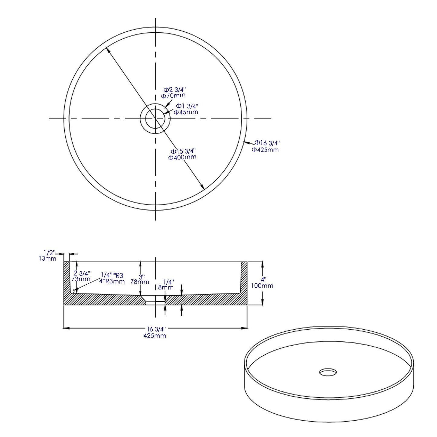 ALFI brand ABCO17R 17" Round Solid Concrete Above Mount Bathroom Sink