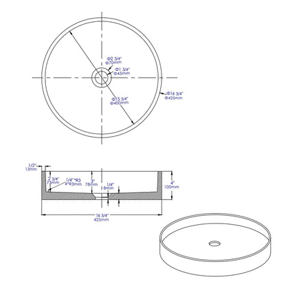 ALFI brand ABCO17R 17" Round Solid Concrete Above Mount Bathroom Sink