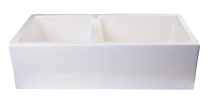 ALFI brand AB3618DB-B  36" Biscuit Smooth Apron Thick Wall Fireclay Double Bowl Farm Sink