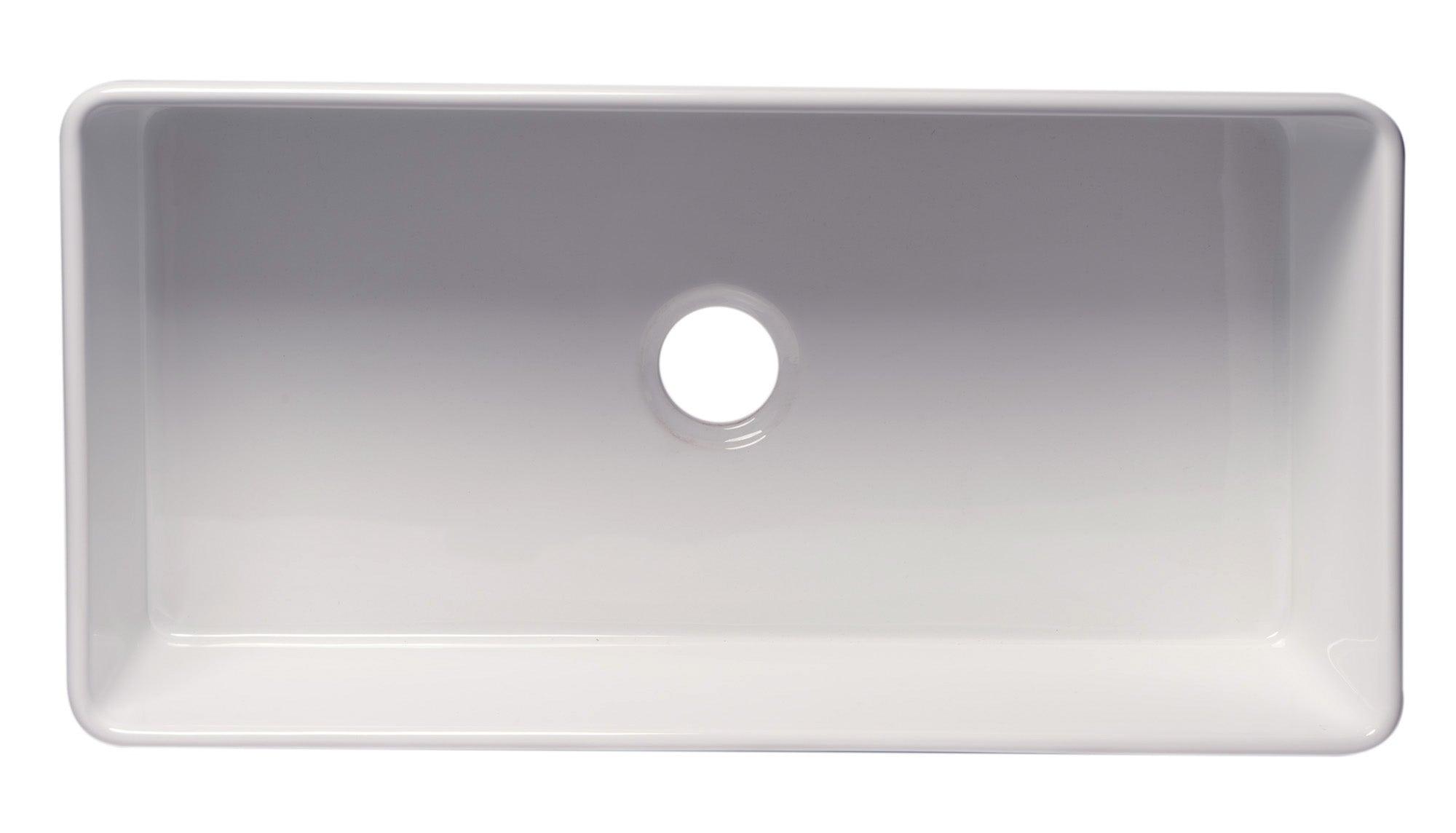 ALFI brand ABF3618 36" White Thin Wall Single Bowl Smooth Apron Fireclay Kitchen Farm Sink