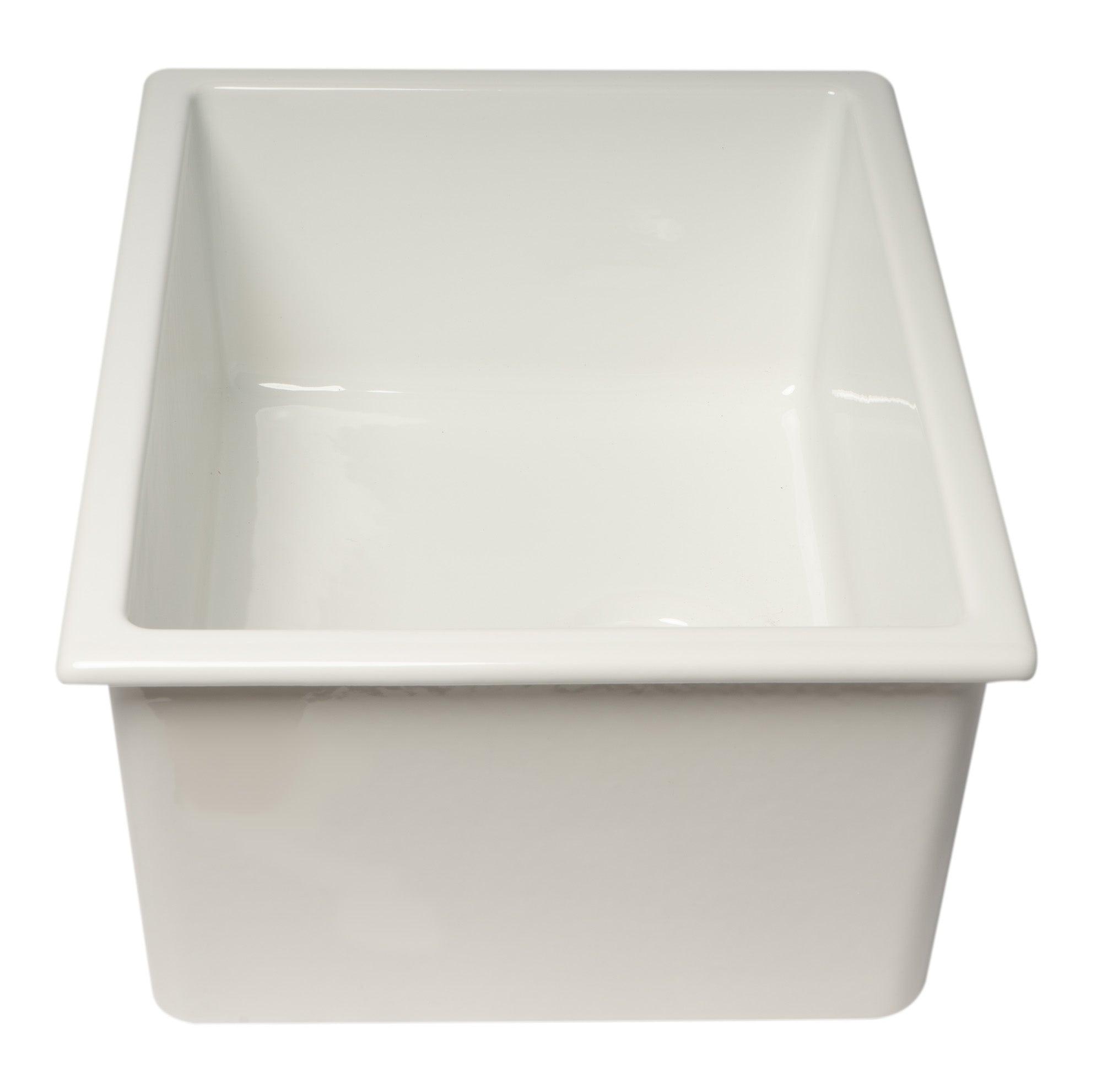 ALFI brand AB2418UD 24" White Undermount / Drop In Fireclay Kitchen Sink