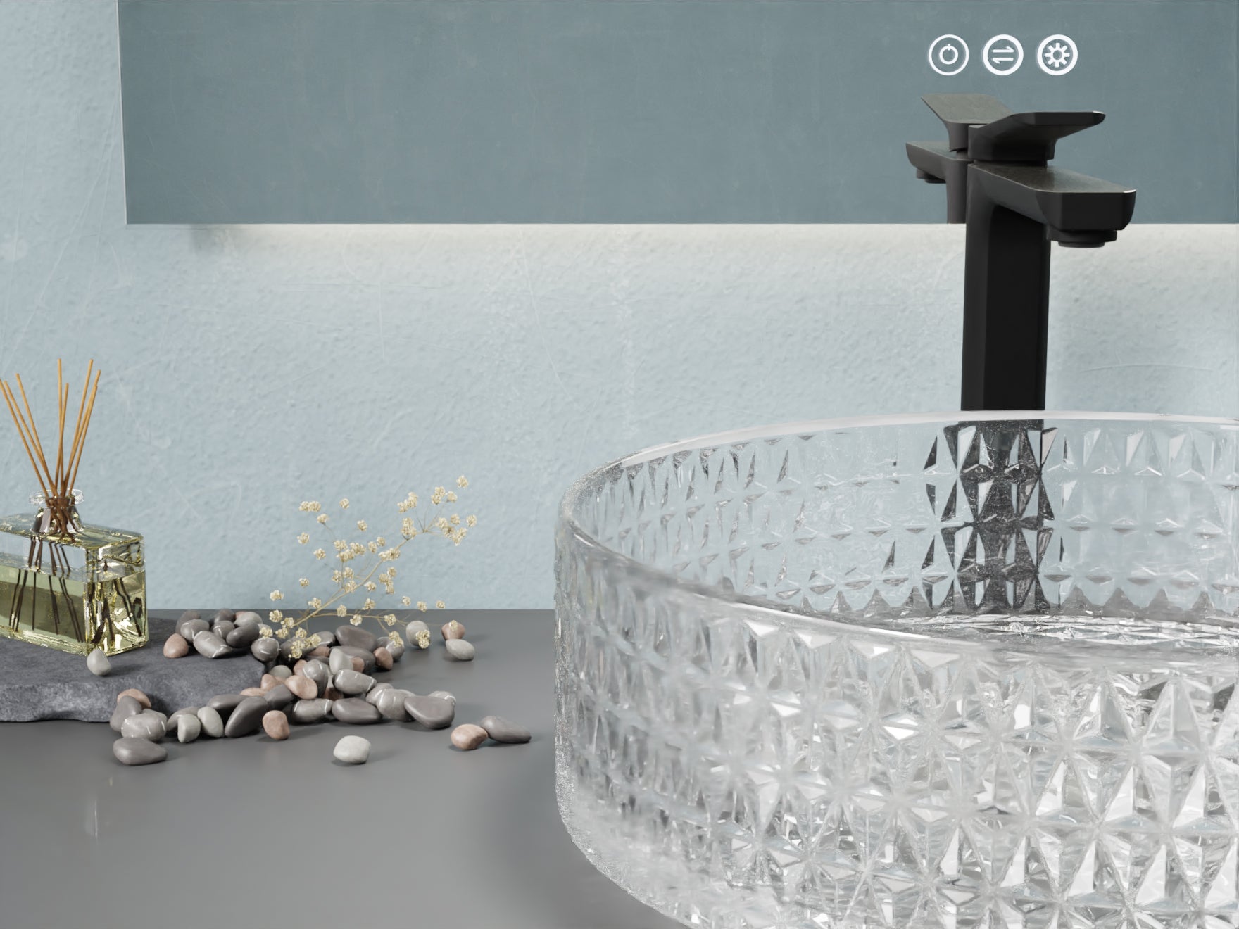 Celeste Round Clear Glass Vessel Bathroom Sink with Faceted Pattern