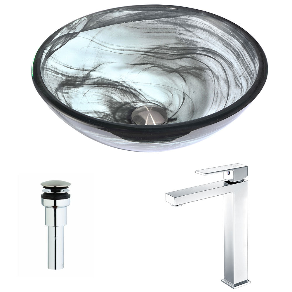 Mezzo Series Deco-Glass Vessel Sink in Slumber Wisp with Enti Faucet