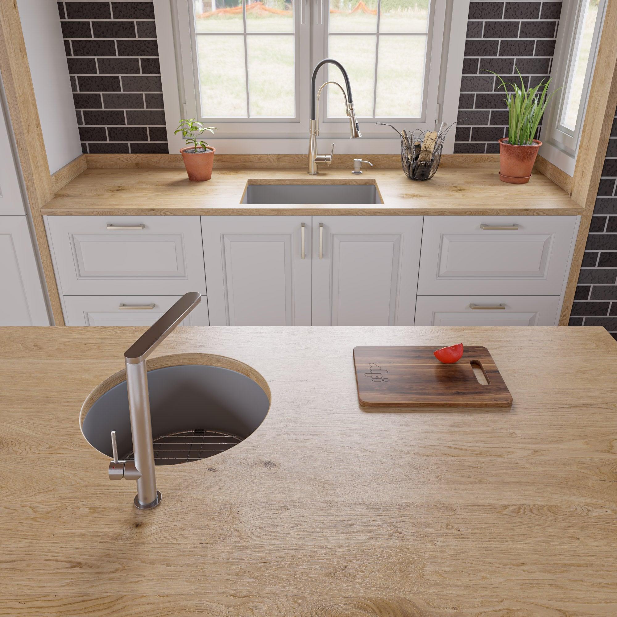 ALFI brand ABF2718UD-GM Gray Matte 27" x 18" Fireclay Undermount / Drop In Firelcay Kitchen Sink
