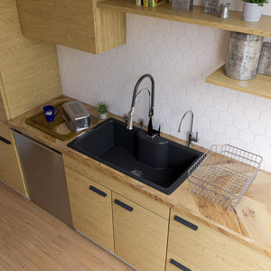 ALFI brand AB3520DI-BLA Black 35" Drop-In Single Bowl Granite Composite Kitchen Sink