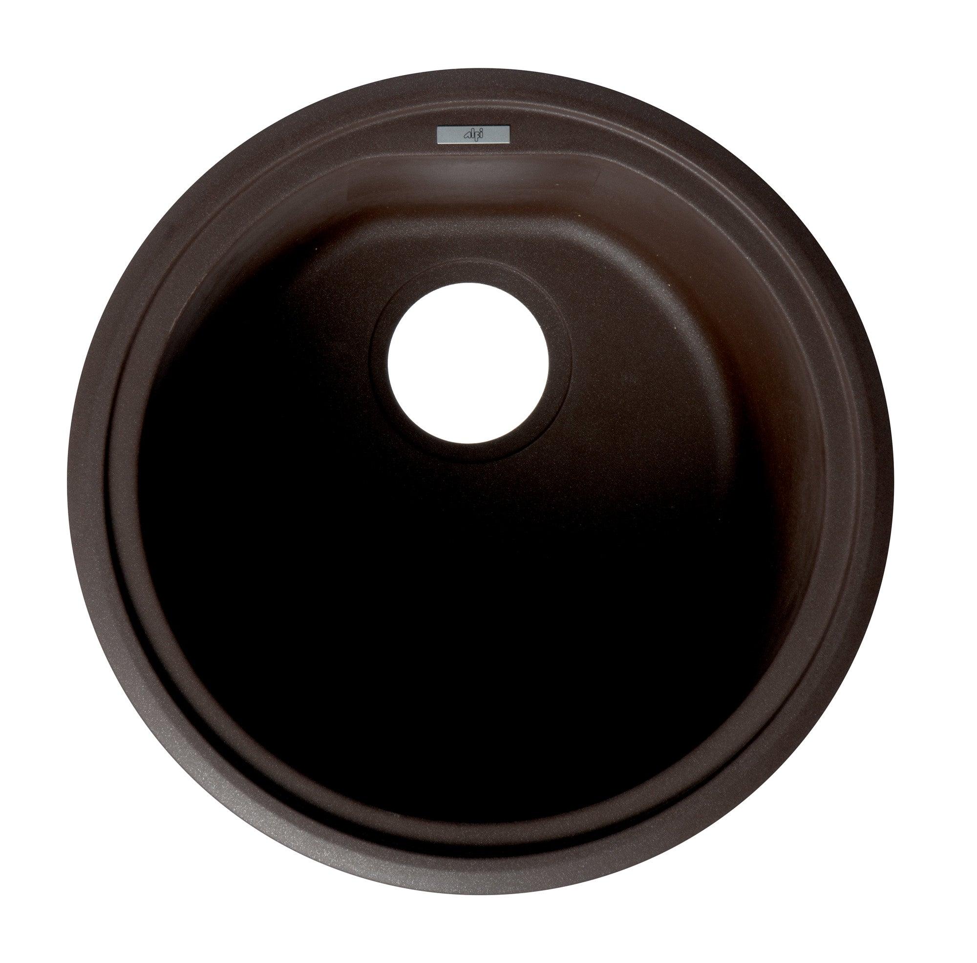 ALFI brand AB1717UM-C Chocolate 17" Undermount Round Granite Composite Kitchen Prep Sink