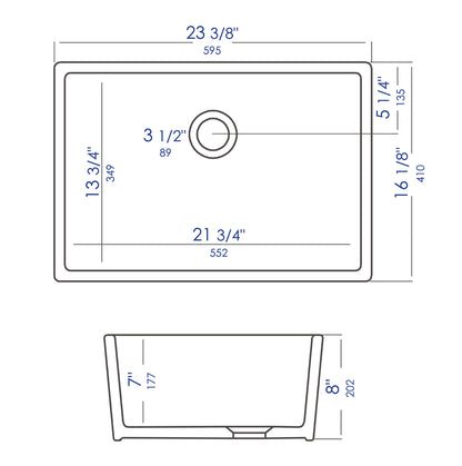 ALFI brand AB503UM-W 24 inch White Single Bowl Fireclay Undermount Kitchen Sink