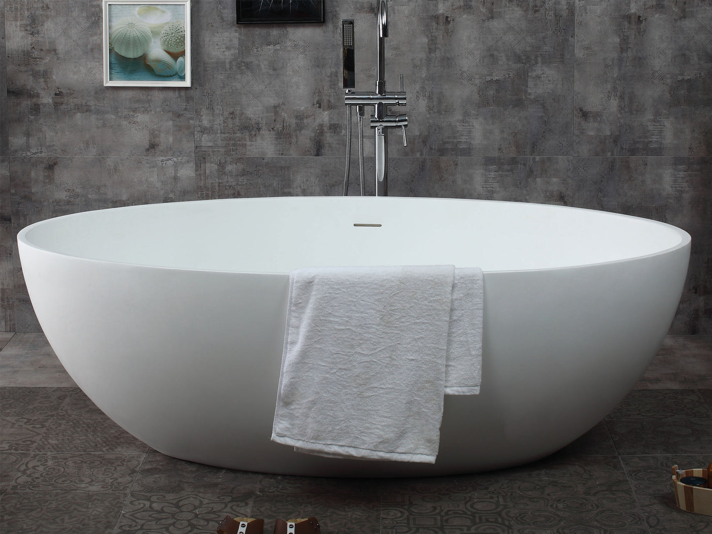 ALFI brand AB9941 67" White Oval Solid Surface Smooth Resin Soaking Bathtub