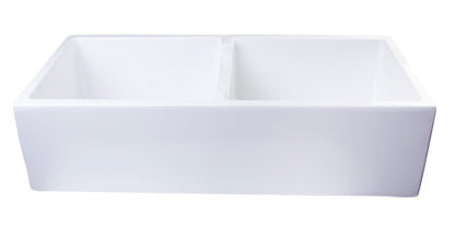 ALFI brand AB3918DB-W 39" White Smooth Apron Thick Wall Fireclay Double Bowl Farm Sink