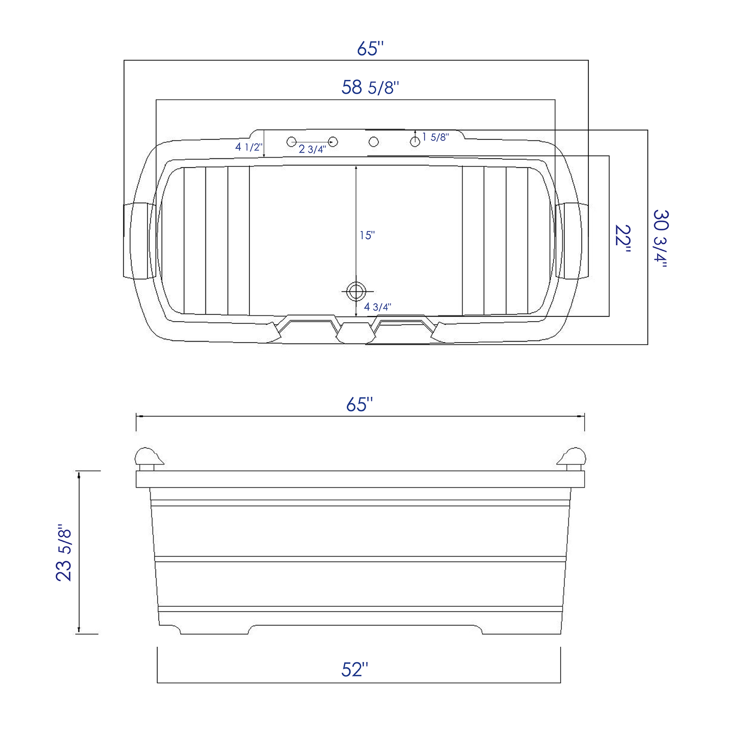 ALFI brand AB1130 65" 2 Person Free Standing Cedar Wooden Bathtub with Fixtures & Headrests