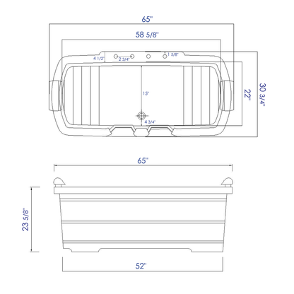 ALFI brand AB1130 65" 2 Person Free Standing Cedar Wooden Bathtub with Fixtures & Headrests