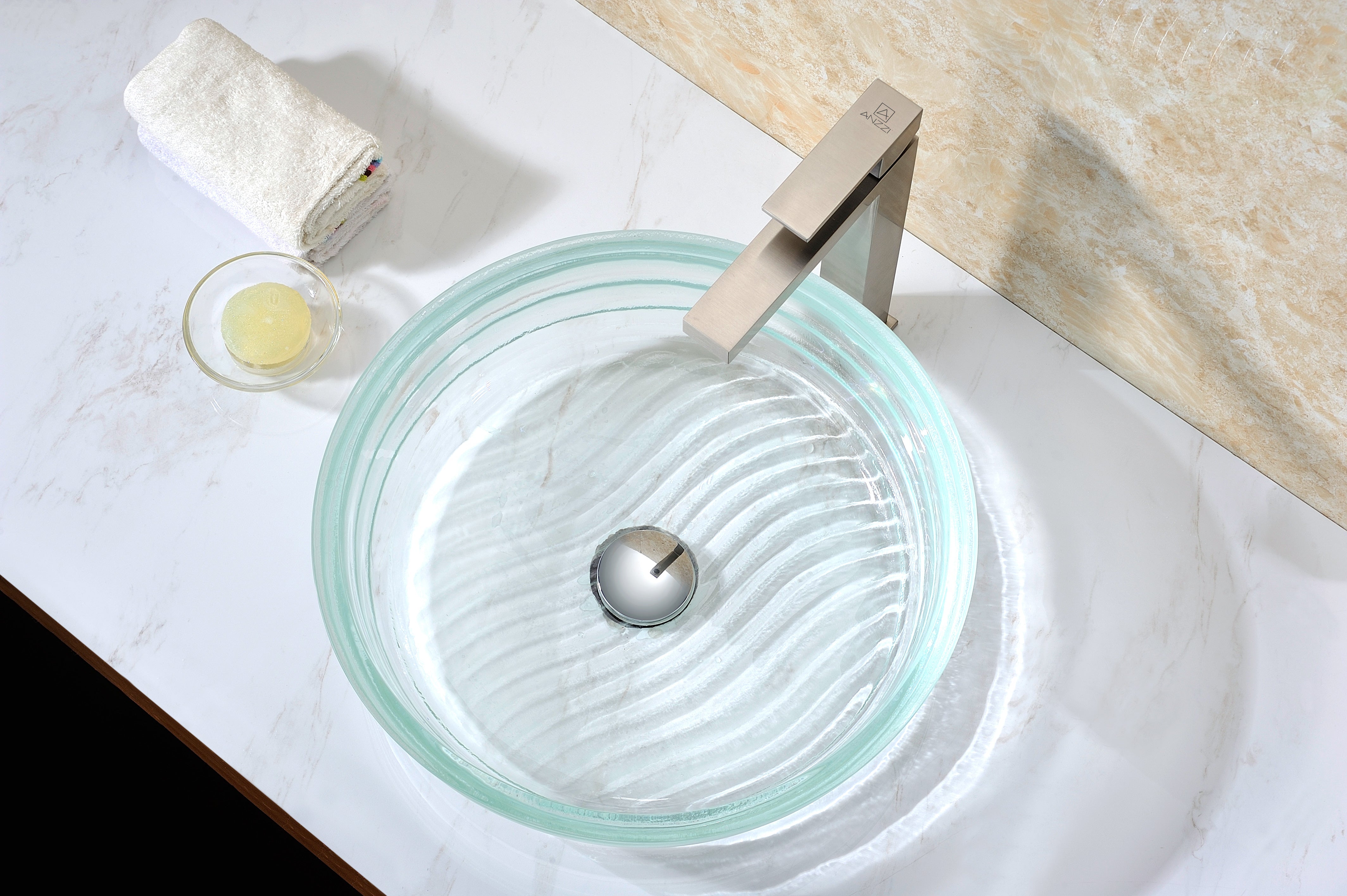 Canta Series Deco-Glass Vessel Sink in Lustrous Translucent Crystal