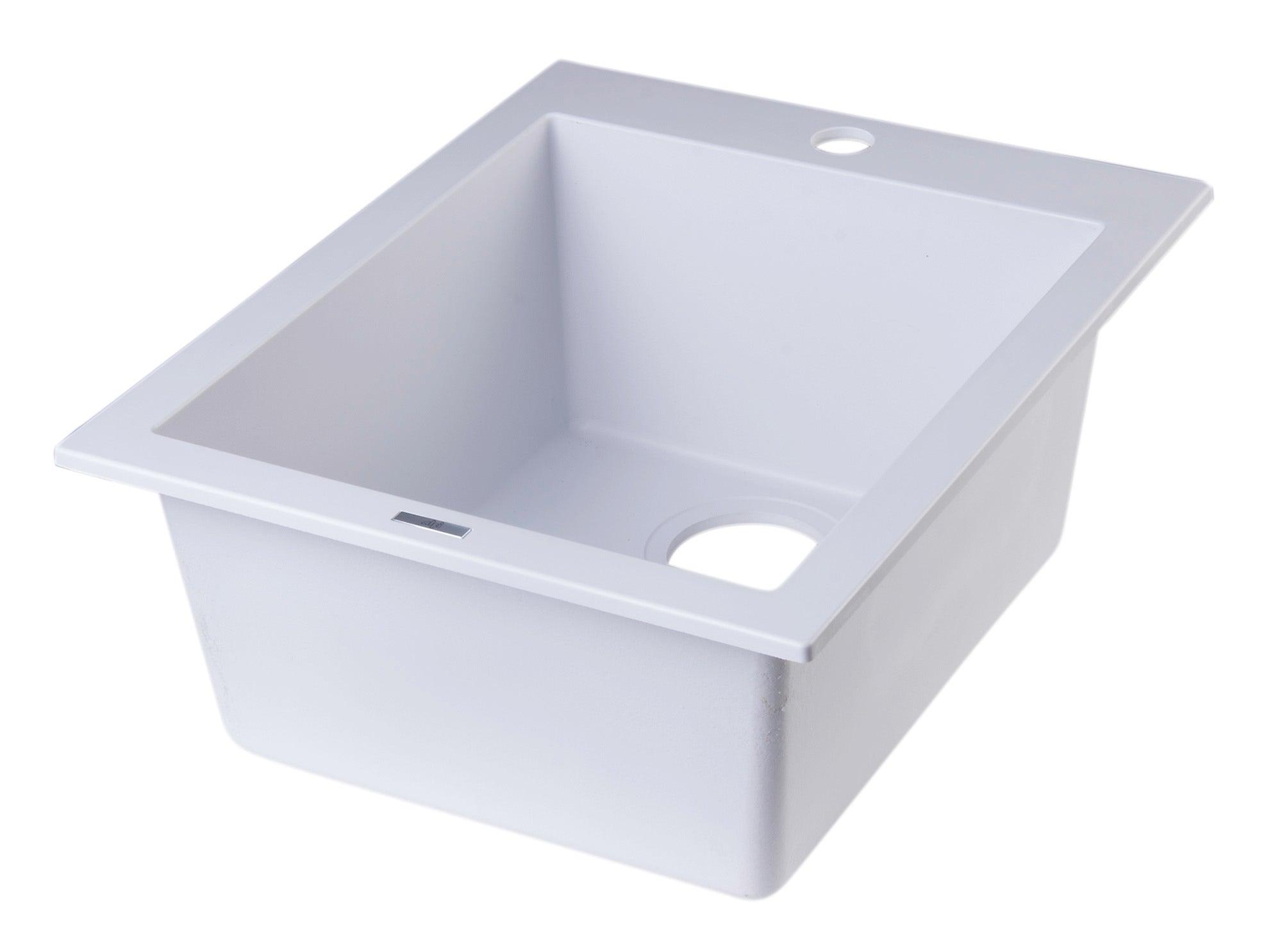 ALFI brand AB1720DI-W White 17" Drop-In Rectangular Granite Composite Kitchen Prep Sink