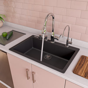 ALFI brand AB3020DI-BLA Black 30" Drop-In Single Bowl Granite Composite Kitchen Sink