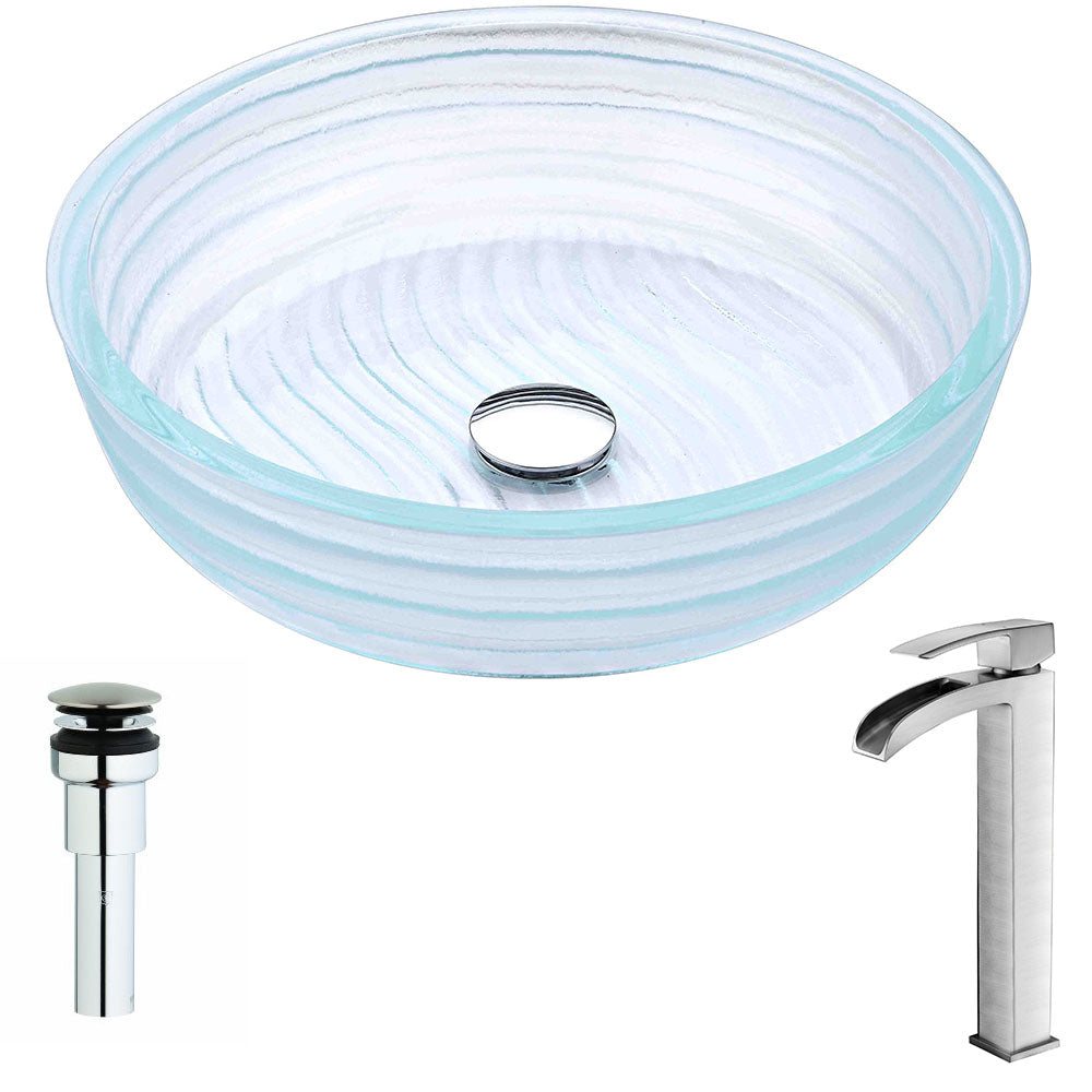 Canta Series Deco-Glass Vessel Sink in Lustrous Translucent Crystal with Key Faucet
