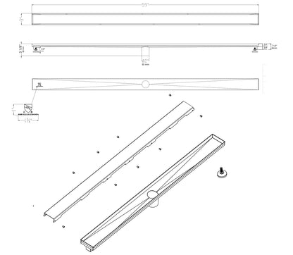 ALFI brand ABLD59B-PSS 59" Polished Stainless Steel Linear Shower Drain with Solid Cover