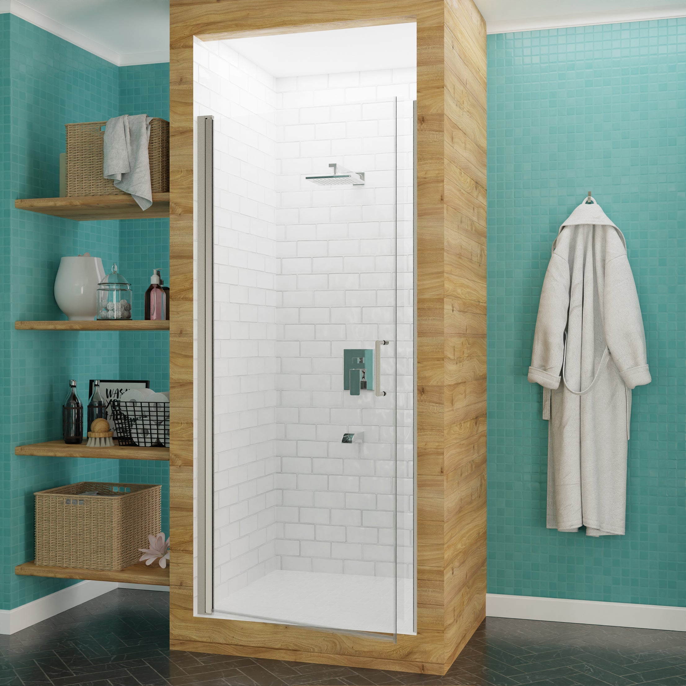 Lancer 23 in. x 72 in. Semi-Frameless Shower Door with TSUNAMI GUARD