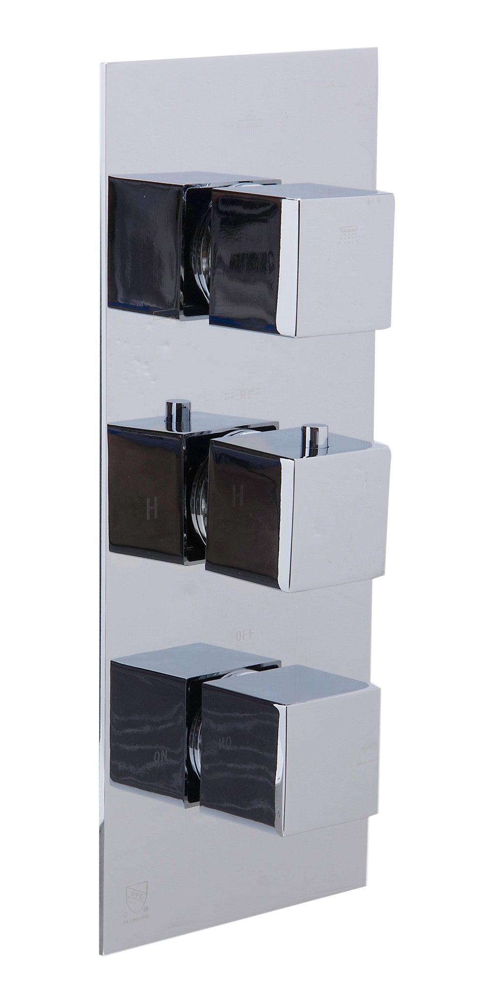 ALFI brand AB2801-PC Polished Chrome Concealed 3-Way Thermostatic Valve Shower Mixer Square Knobs