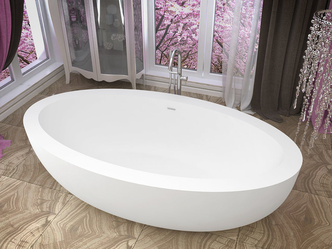 Lusso 6.3 ft. Solid Surface Center Drain Freestanding Bathtub in Matte White