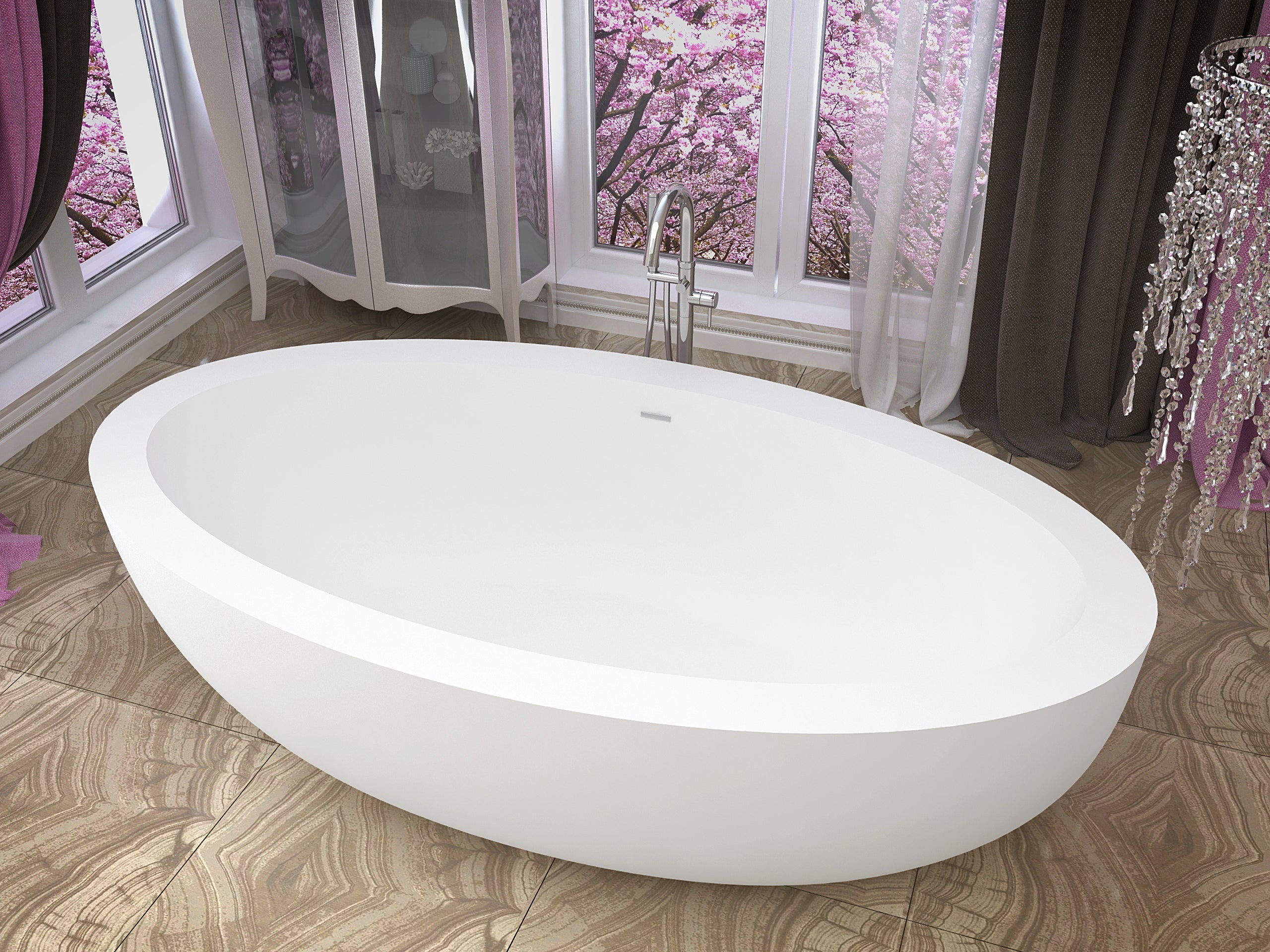 Lusso 6.3 ft. Solid Surface Center Drain Freestanding Bathtub in Matte White