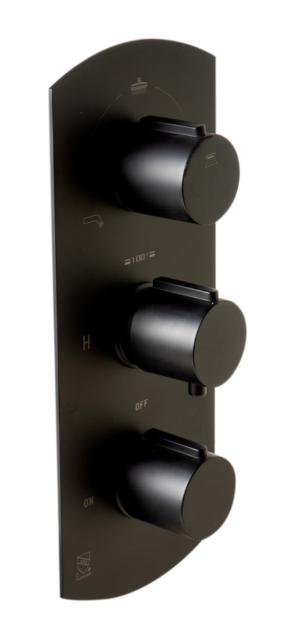 ALFI brand AB4001-BM Black Matte 3-Way Thermostatic Valve Shower Mixer Round Knobs