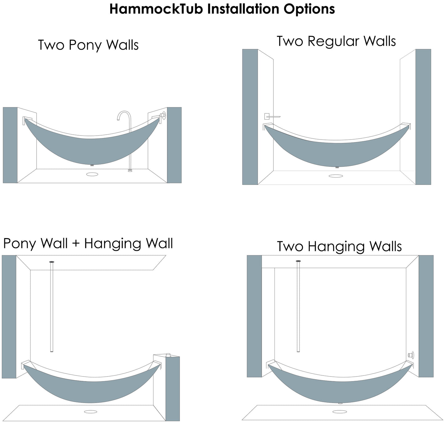 ALFI brand HammockTub1-BM Black Matte 79" Acrylic Suspended Wall Mounted Hammock Bathtub