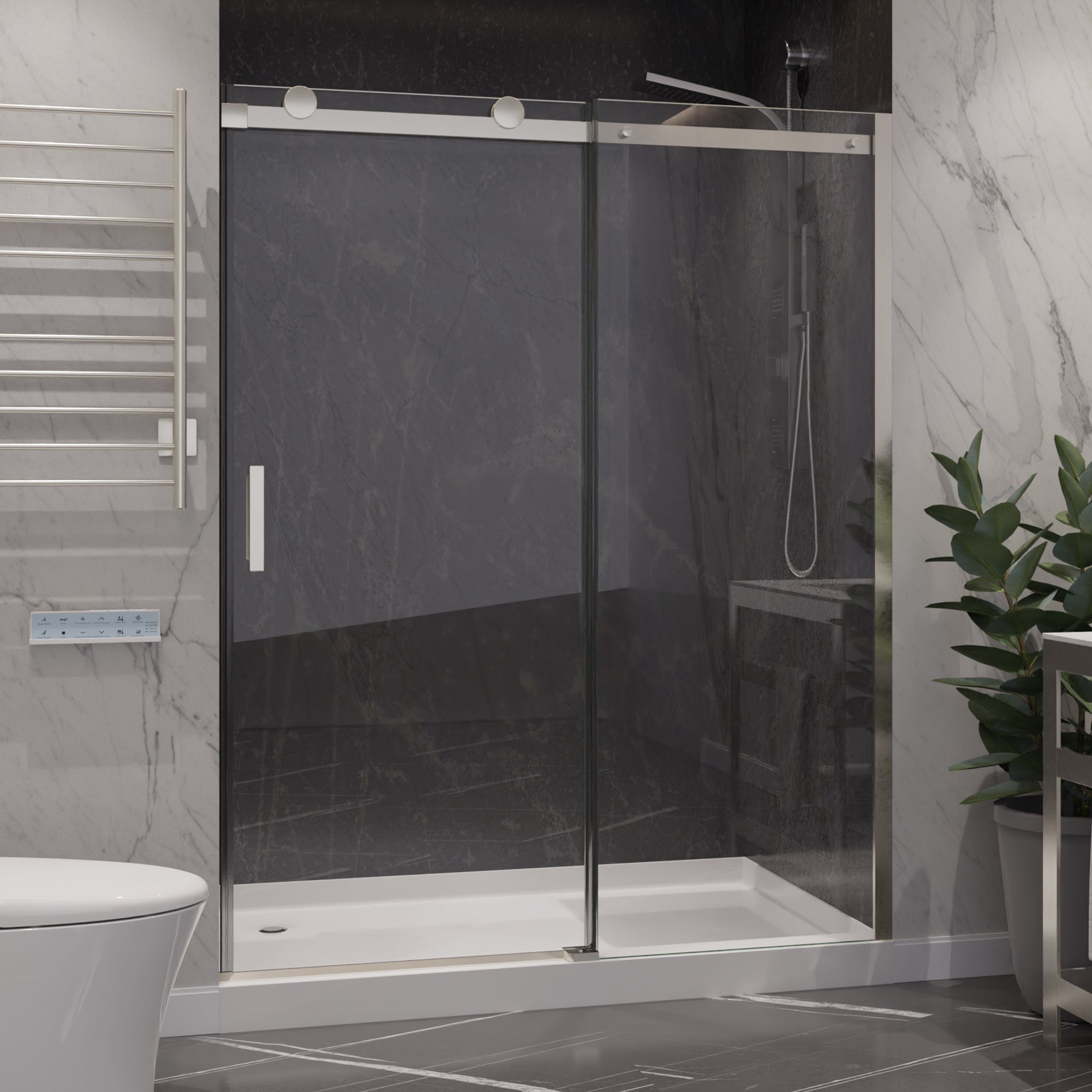 Rhodes Series 60 in. x 76 in. Frameless Sliding Shower Door with Handle