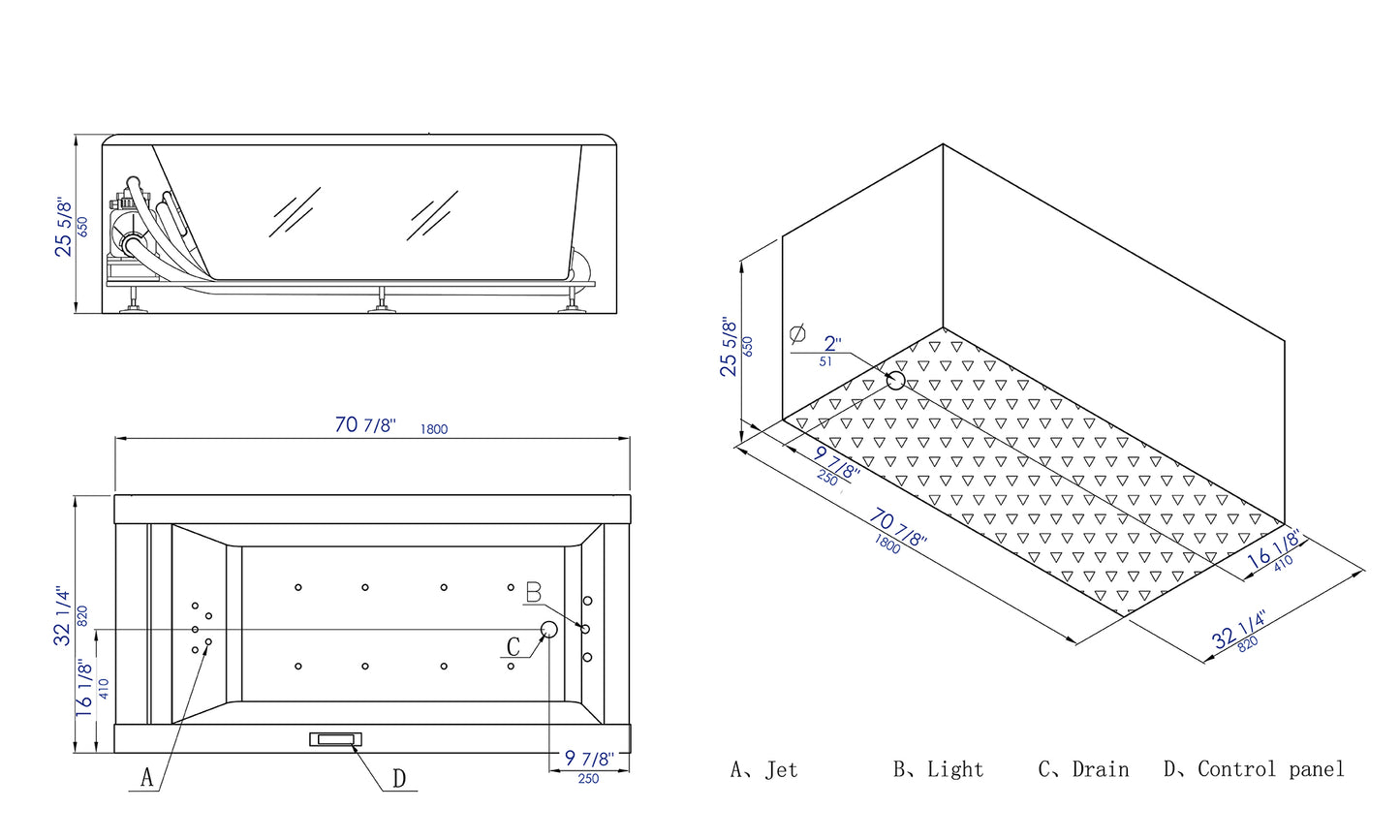 EAGO AM152ETL-6 6 ft Clear Rectangular Acrylic Whirlpool Bathtub