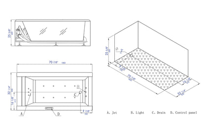 EAGO AM152ETL-6 6 ft Clear Rectangular Acrylic Whirlpool Bathtub