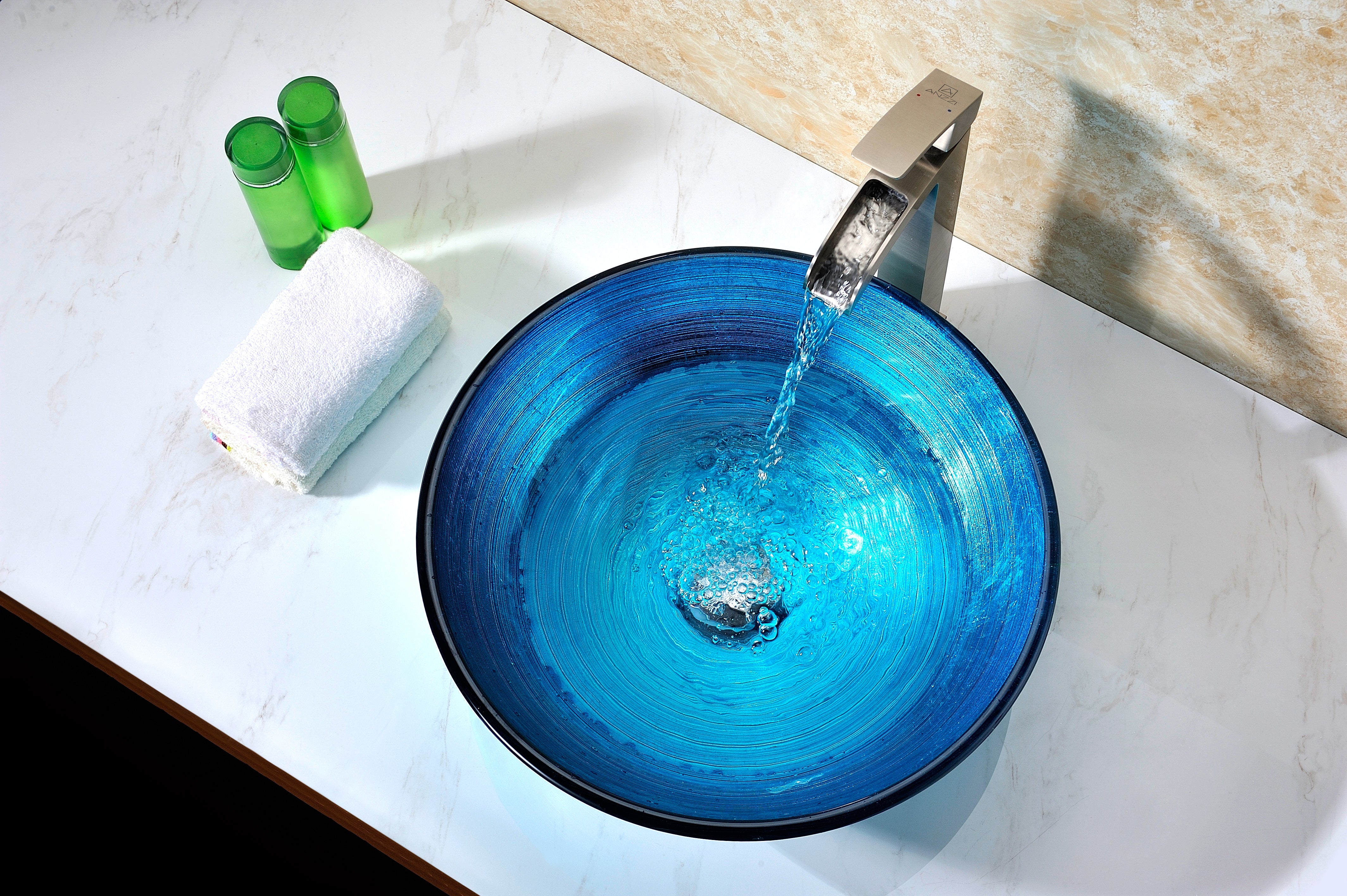 Taba Series Deco-Glass Vessel Sink in Lustrous Blue