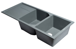 ALFI brand AB4620DI-T Titanium 46" Double Bowl Granite Composite Kitchen Sink with Drainboard