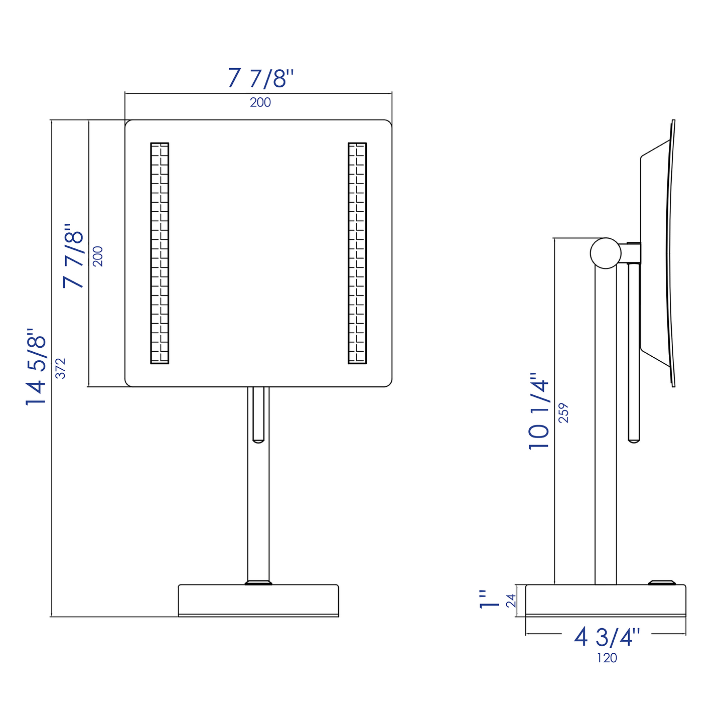 ALFI brand ABM8FLED-PC Polished Chrome Tabletop Square 8" 5x Magnifying Cosmetic Mirror with Light