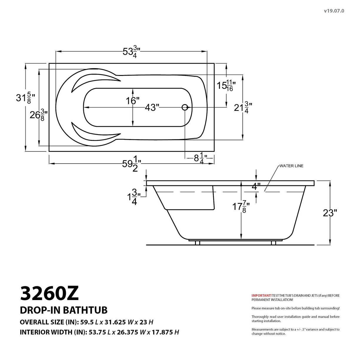 Atlantis Whirlpools Zepher 32 x 60 Rectangular Air Jetted Bathtub - Acrylic, Drop-in