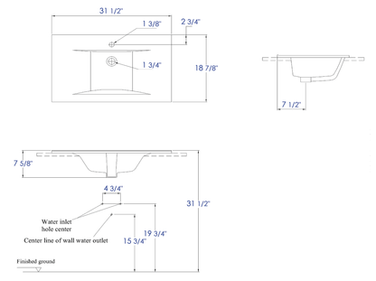 EAGO BB127 White Ceramic 32"x19" Rectangular Drop In Sink