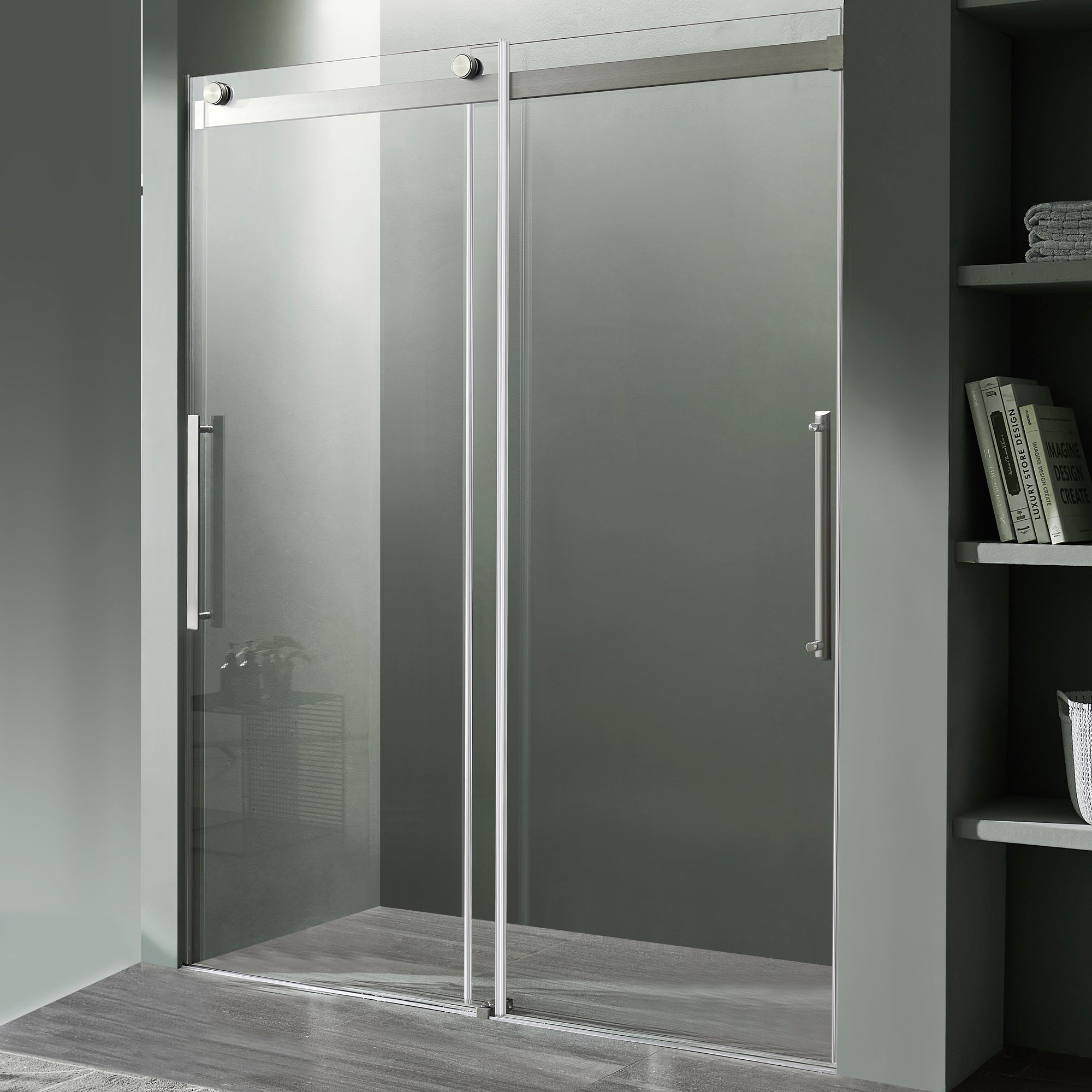 Stellar Series 48 in. x 76 in. Frameless Sliding Shower Door with Handle