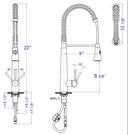 ALFI brand AB2039S Solid Stainless Steel Commercial Spring Kitchen Faucet with Pull Down Shower Spray