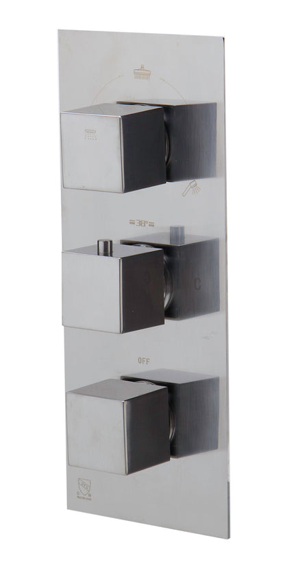 ALFI brand AB2801-BN Brushed Nickel Concealed 3-Way Thermostatic Valve Shower Mixer Square Knobs