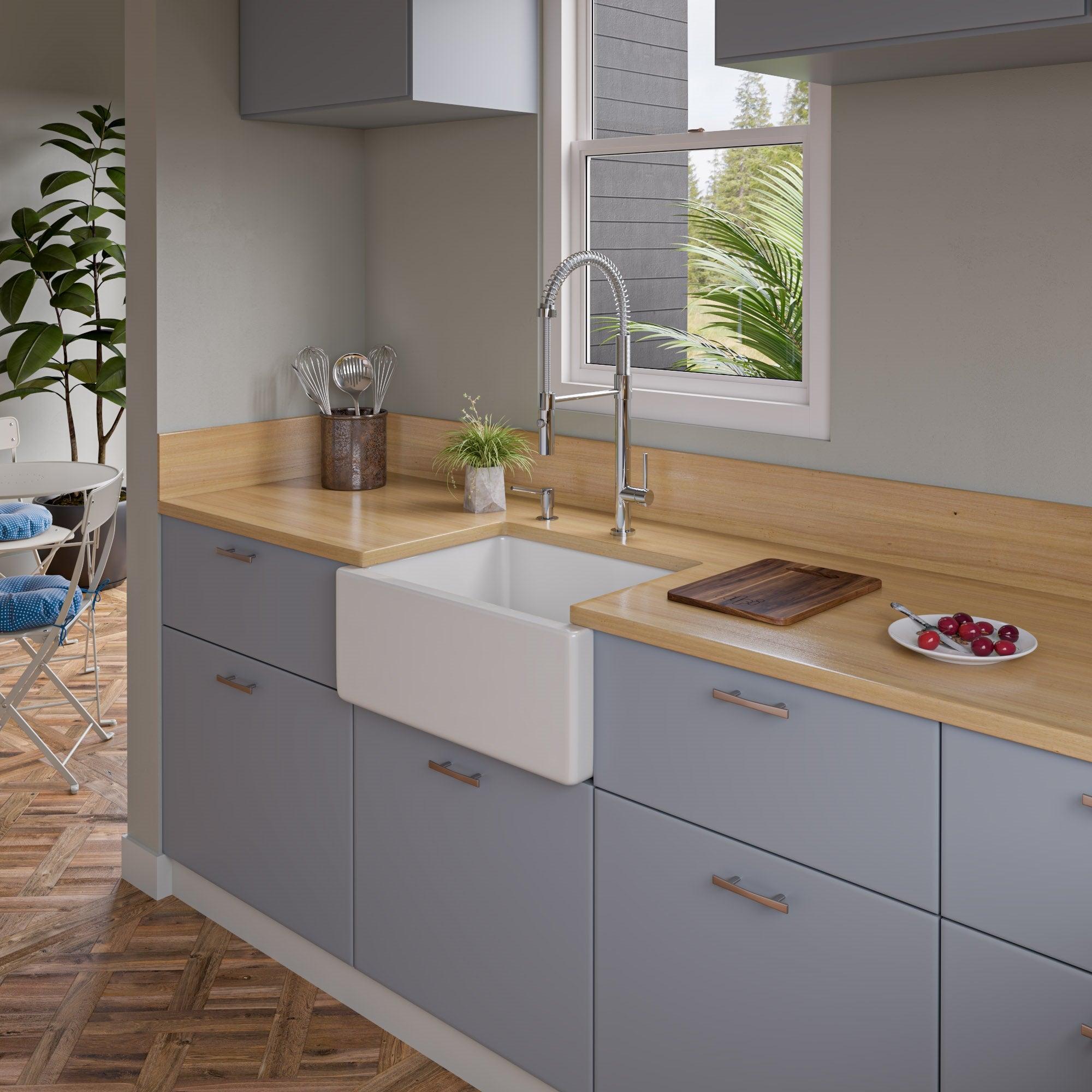 ALFI brand AB2418HS-W 24 inch White Reversible Smooth / Fluted Single Bowl Fireclay Farm Sink