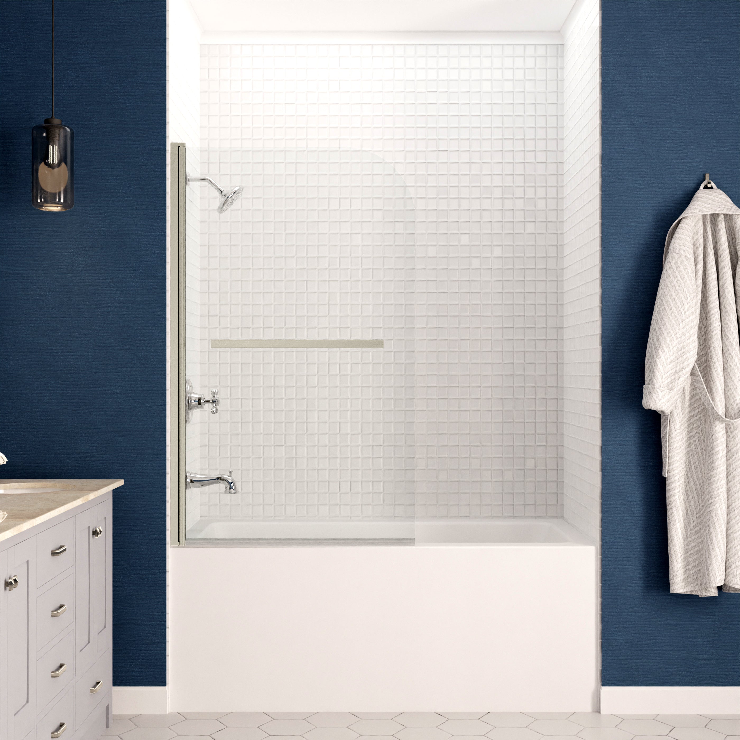 Myth 34 in. x 58 in. Frameless Tub Door with TSUNAMI GUARD